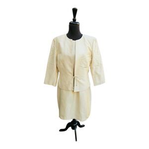 Ladies Laura Ashley Cream Yellow Silk Dress & Jacket Occasion Suit 14/16 READ